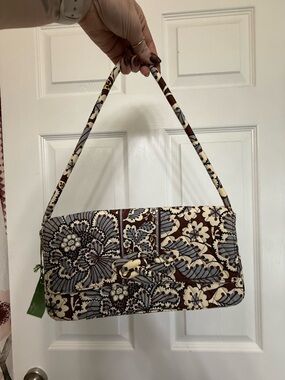 Vera Bradley Quilted Floral Shoulder Bag in Brown, Cream, and Blue-Gray